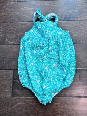 Baby Boden Turquoise Floral & Bird One-Piece Swimsuit
